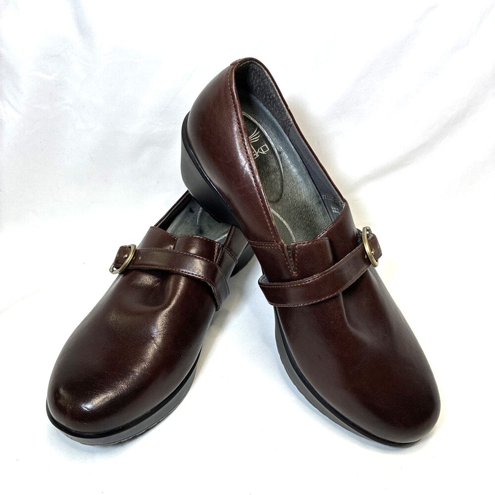 Dansko Jane Full Grain Leather Clogs Sz 9.5 40 Dark Brown Slip On Loafer Comfort